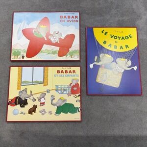 Set Of 3 Framed "Babar Et Ses Enfants, En Avion & Le Voyage Laurent de Brunhoff